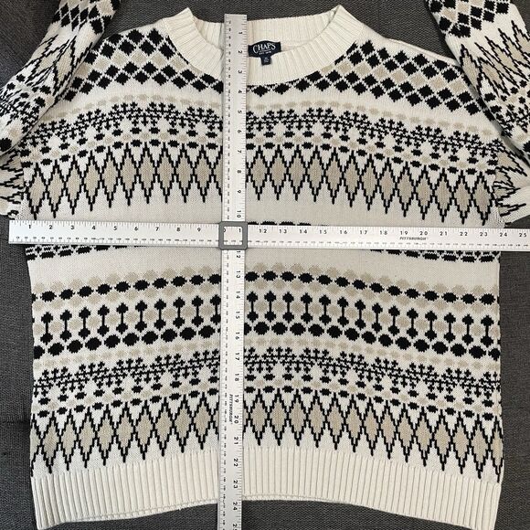 Chaps Fair Isle‎ Knit Pullover Sweater White Black Nordic Cabin Women's X-Large - Picture 9 of 11